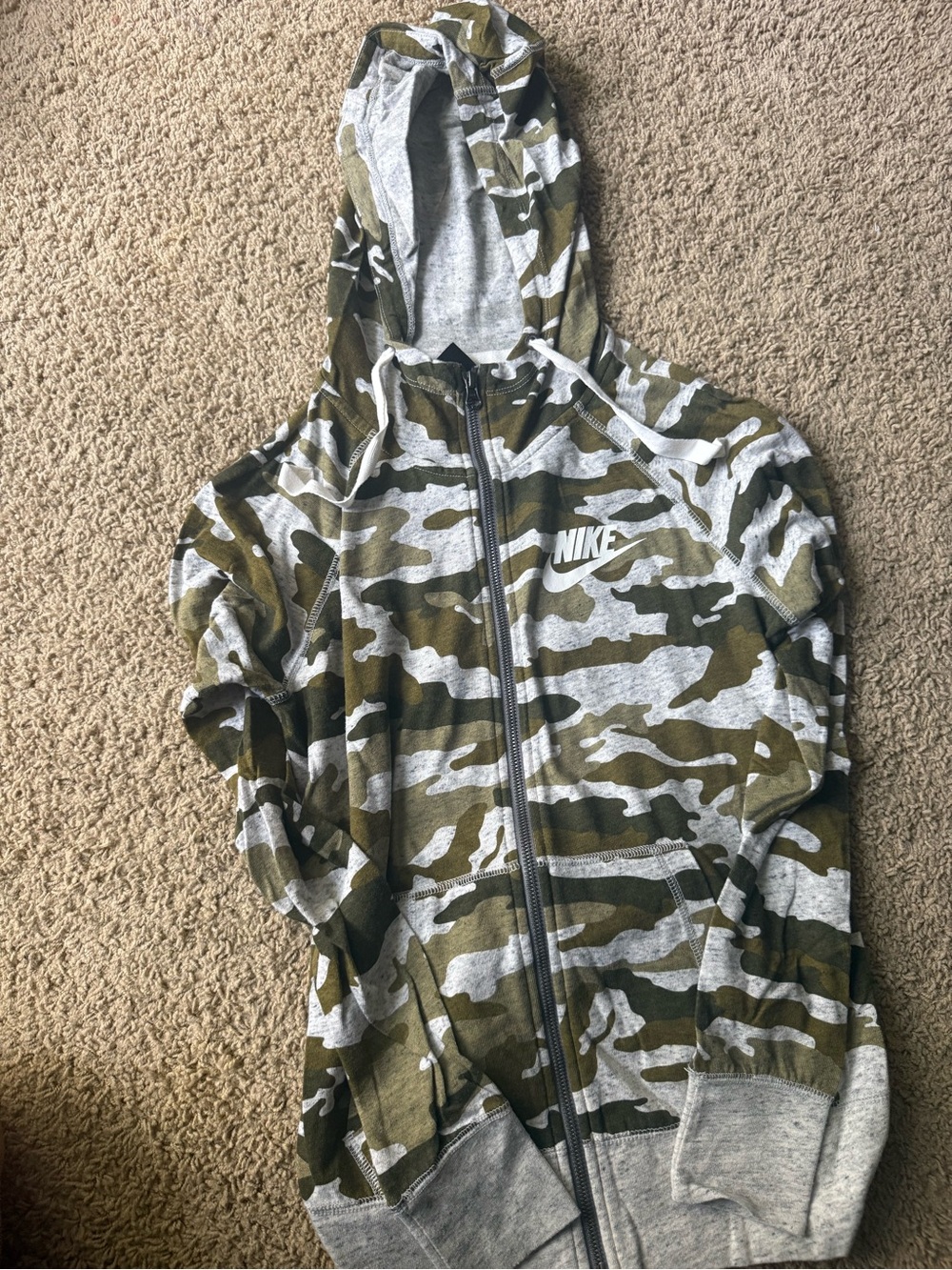 Nike Camo Zip-Up Hoodie in Olive & Grey